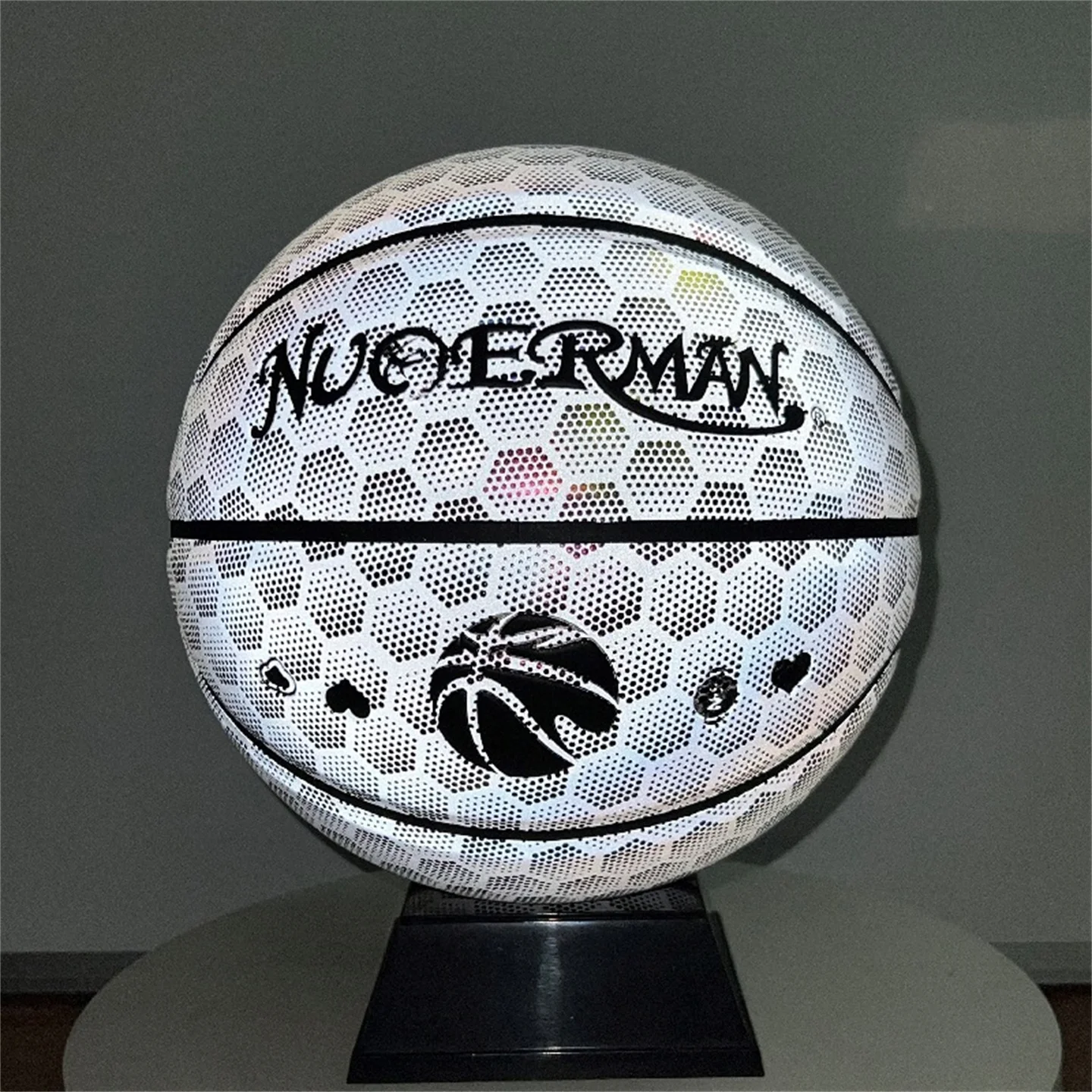 Echtes Rindsleder, Größe 7, #   Nachtleuchtender Basketball, offizieller Wettbewerb, für Erwachsene, Studenten, drinnen und draußen, Straße, reflektierender Lichtbasketball