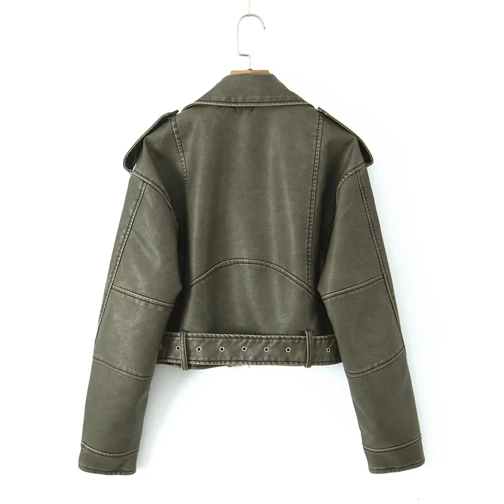 Outono novo produto jaqueta de couro solta feminina com gola e manga longa casaco de imitação de couro pu