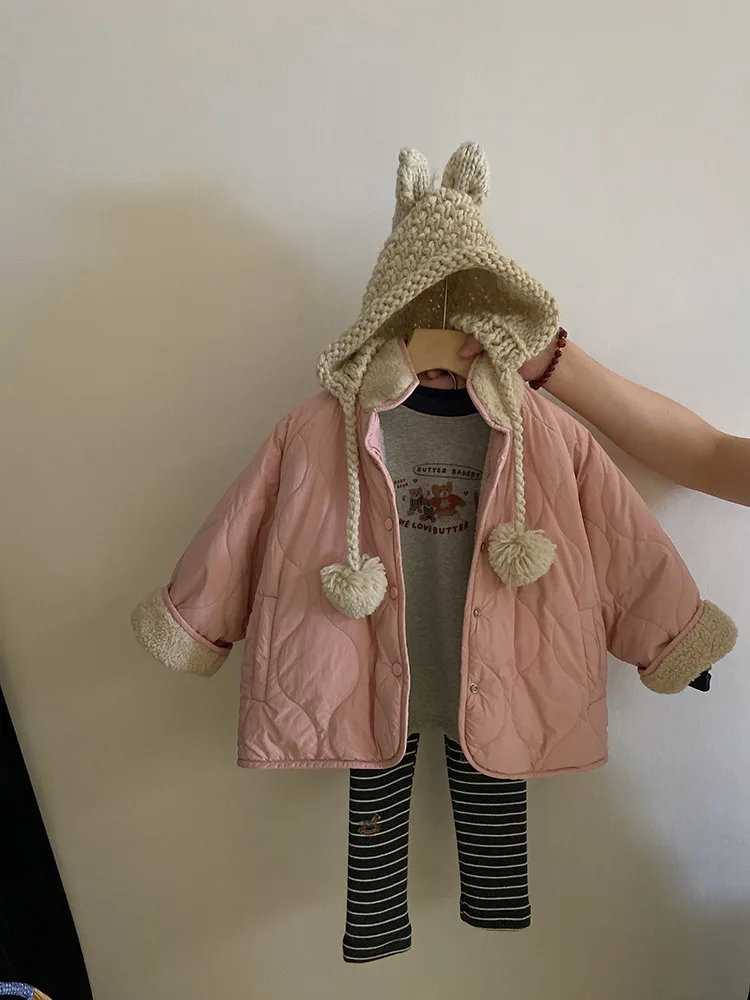 

Girls Wear Fur Cotton Coat Jacket on Both Sides2024Autumn and Winter New Velvet Padded Bottoming Shirt Leggings Children's Fashi