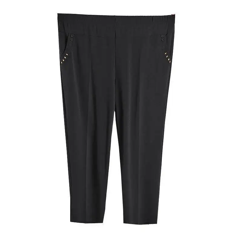 Middle-aged Women Pants Mother Casual Loose Straight Pants Summer 2025 New Solid Color Elastic High Waist Trousers