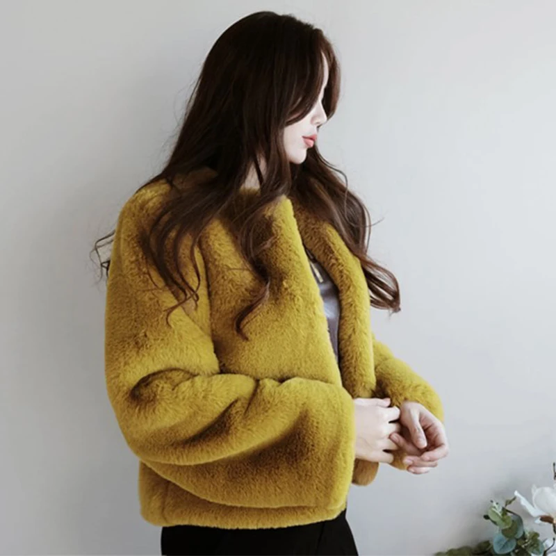 หนังสังเคราะห์เสื้อแฟชั่น Faux Rabbit Fur Coat Thicken Warm Soft Slim Fluffy เสื้อผ้าผู้หญิง2022ฤดูหนาว