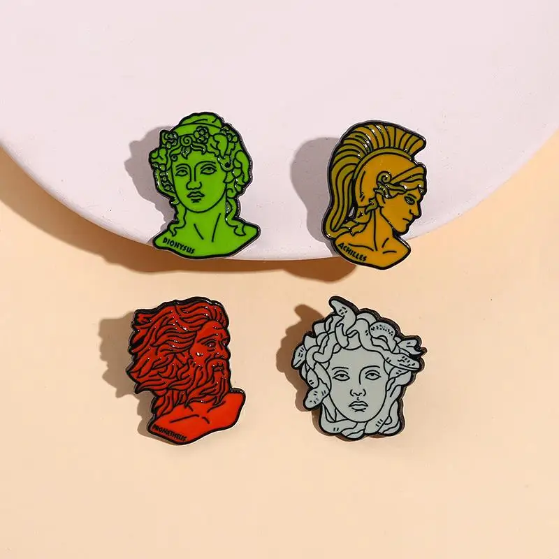 Enamel Pins Custom Medousa Prometheus Brooches Lapel Badges Art Sculpture Jewelry Gift for Friends Ancient Greek Myth