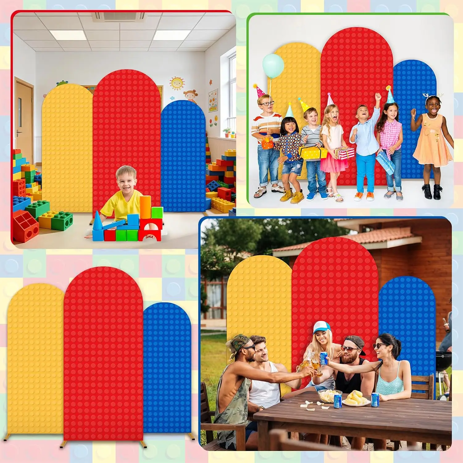 Colored Bricks Chiara Arch Backdrop Covers Children Happy Birthday Baby Shower Background 2-sided Games Party Banner Supplies