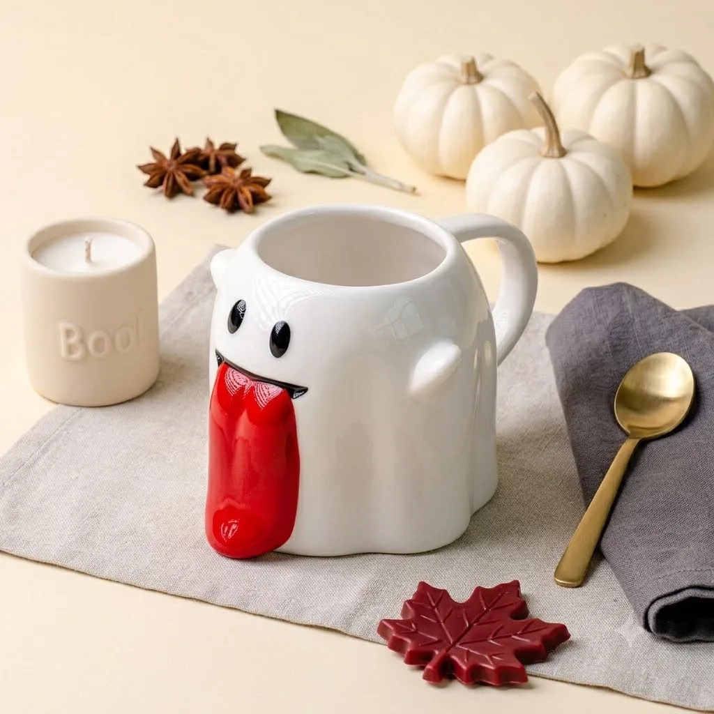 Halloween Spooky Cute Ghost Ceramic Mug Coffee Milk Tea Breakfast Cup Creative Drinkware Holiday Present for Students