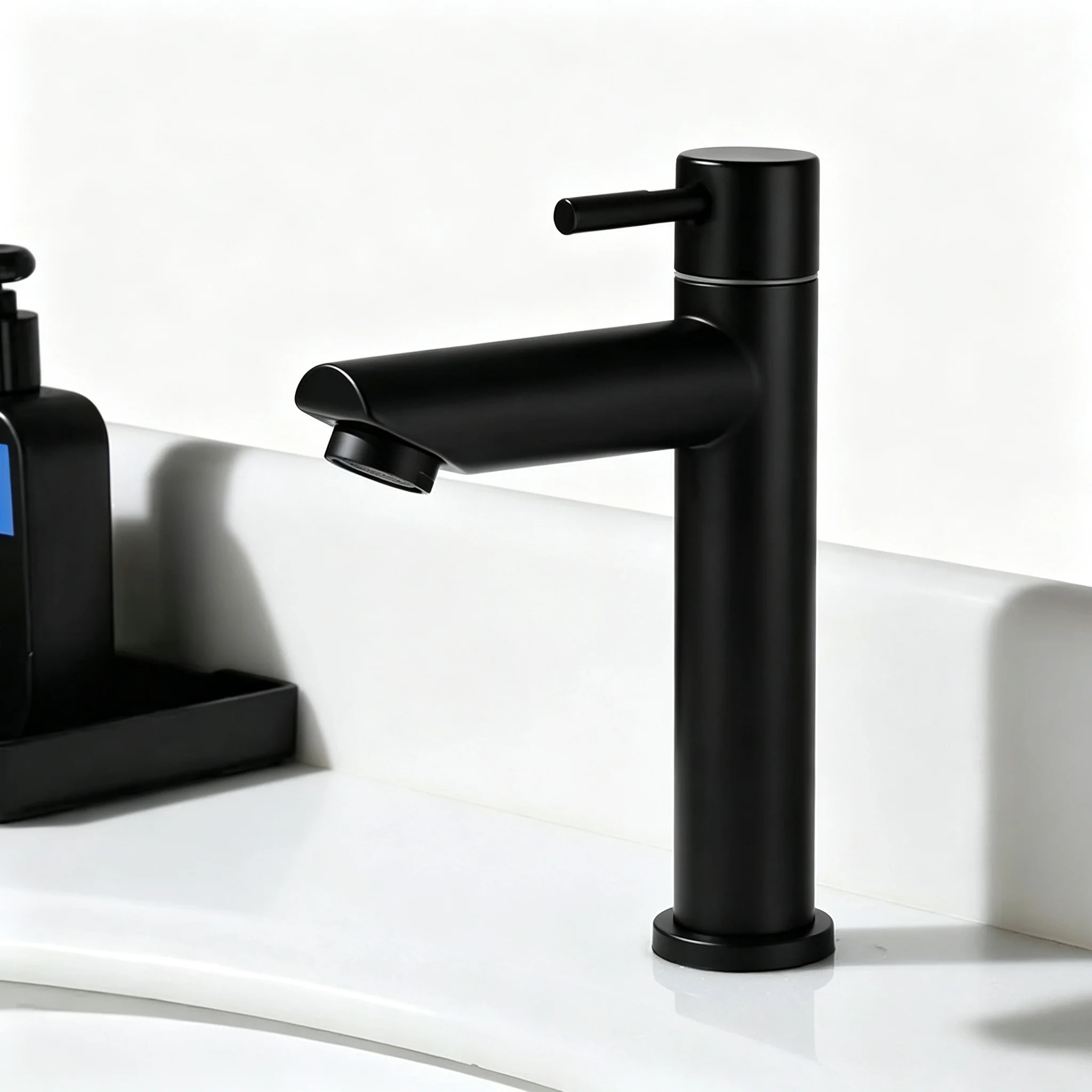 

1 pc high-quality stainless steel single cold water faucet, black sink deck installation, extended sink faucet
