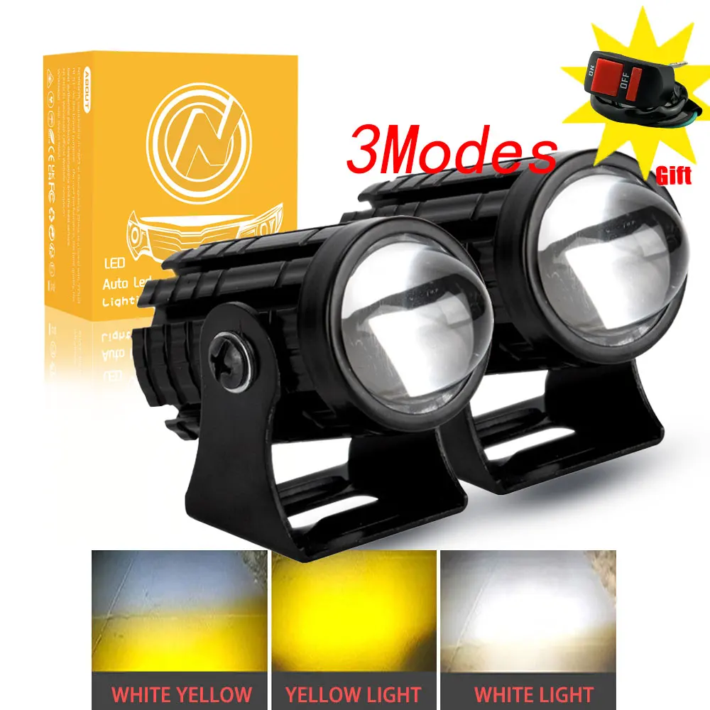 

(NORGOS ) 2Pcs Auxiliary Motorcycle Spotlight Headlight LED Fog Light Lamps 12V 24V for Honda Yamaha Suzuki Hero Italika