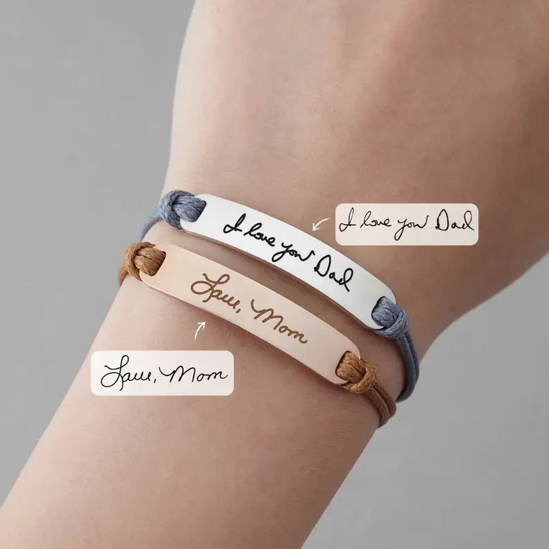 Personalized Disc Engraved Phrase Name Bracelet Adjustable Leather String Bracelet Love Confession Phrase Valentine's Day Gift