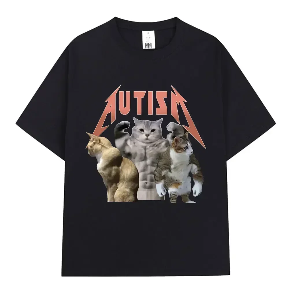 Buff Cats Autism Memory T-shirt Fitness Gym Fashion Vintage Tee Clothes Creativity Casual Tops Crewneck Womans Short Sleeve  ﻿