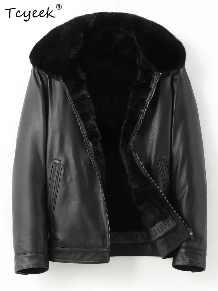 

Tcyeek Верхний слой коровьей кожи Куртка из натуральной кожи Мужская зимняя одежда Деловая повседневная шуба из норки Мужские пальто Шикарная куртка Мужская