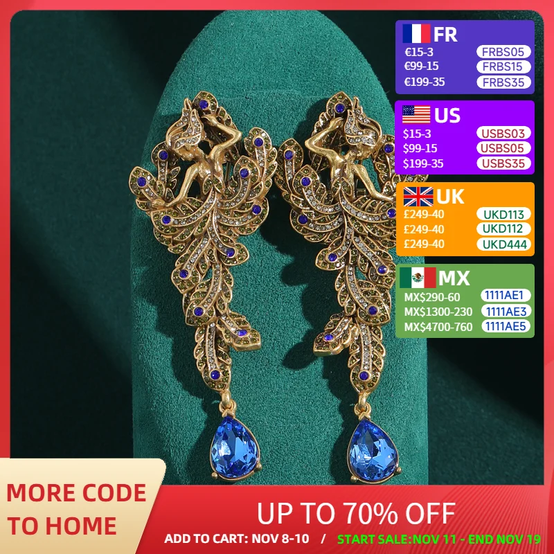 

Long Rhinestones Ballet Girl Feather Dress Blue Earrings Luxury Water Droplet Crystal Stone Jewelry Woman 2025 Fashion Trends