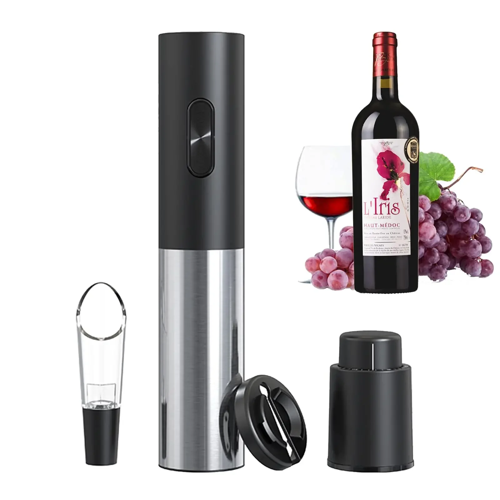 

Electric Wine Corkscrew 4-in-1 Red Wine Opener Set USB Rechargeable Automatic Bottle Opener with Foil Cutter Pourer Kitchen Tool