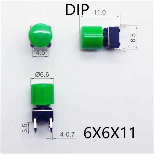 10Sets 6X6X7.3mm(H=11mm With Cylinder Cap) 4PIN DIP or SMT Momentary Tact Button Dia.6.6mm Tactical Keys Switch Mini Push Button