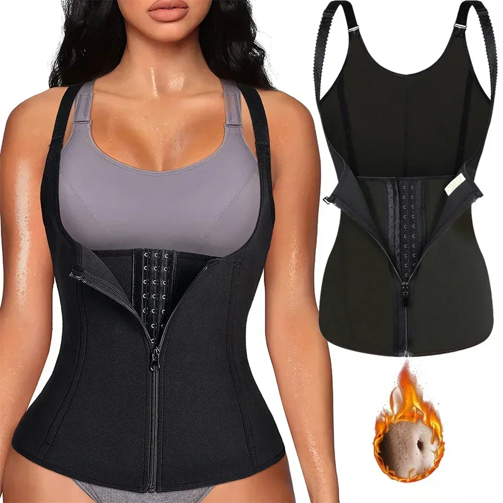 Waist Trainer Tank Top For Women Zipper Body Shaper Tummy Control Sleeveless Top Women's Activewear Body Shaping Underwear