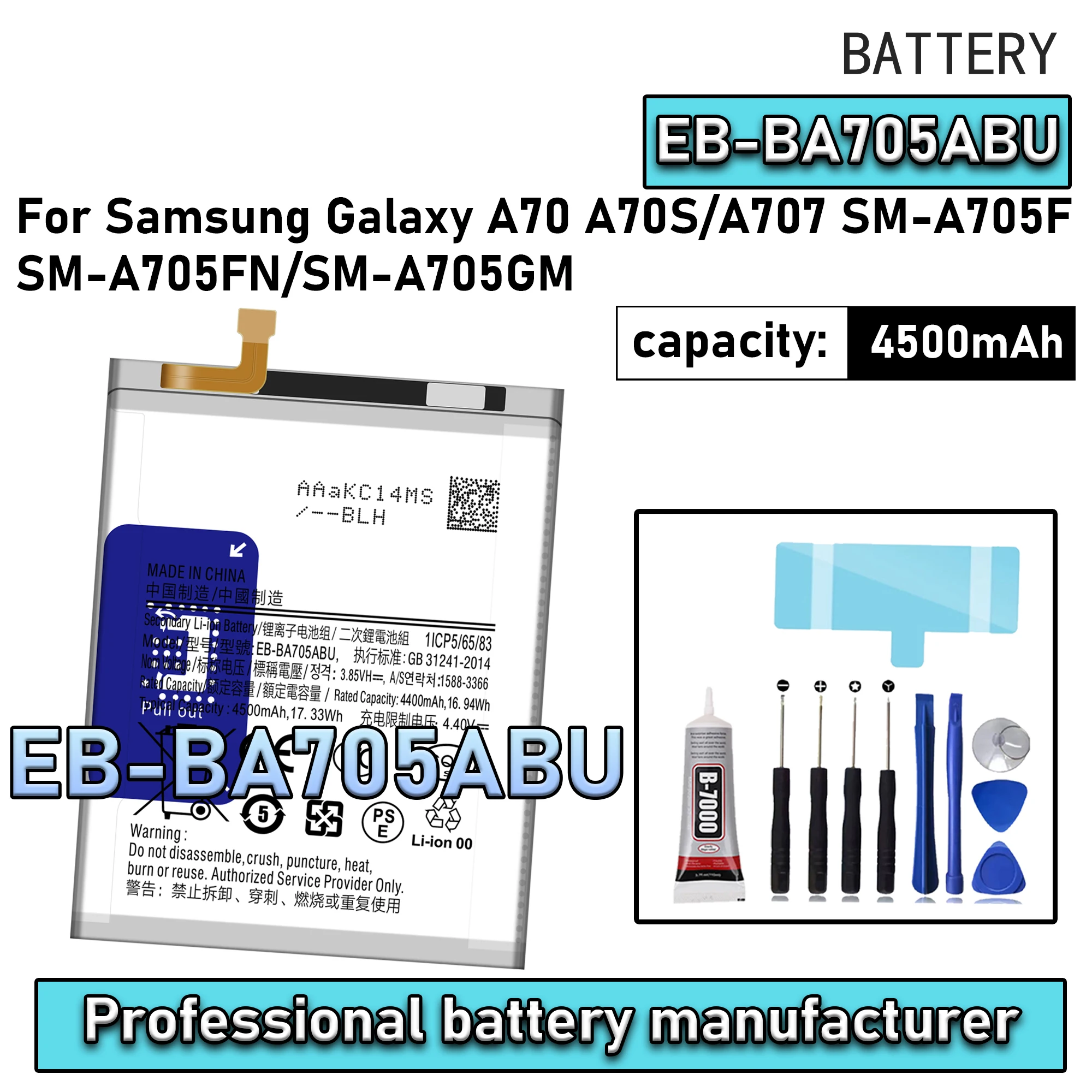 

100% New Zero Cycle EB-BA705ABU Battery For Samsung Galaxy A70 A70S/A707 SM-A705FSM-A705FN Phone Replacement Bateria +Free Tools