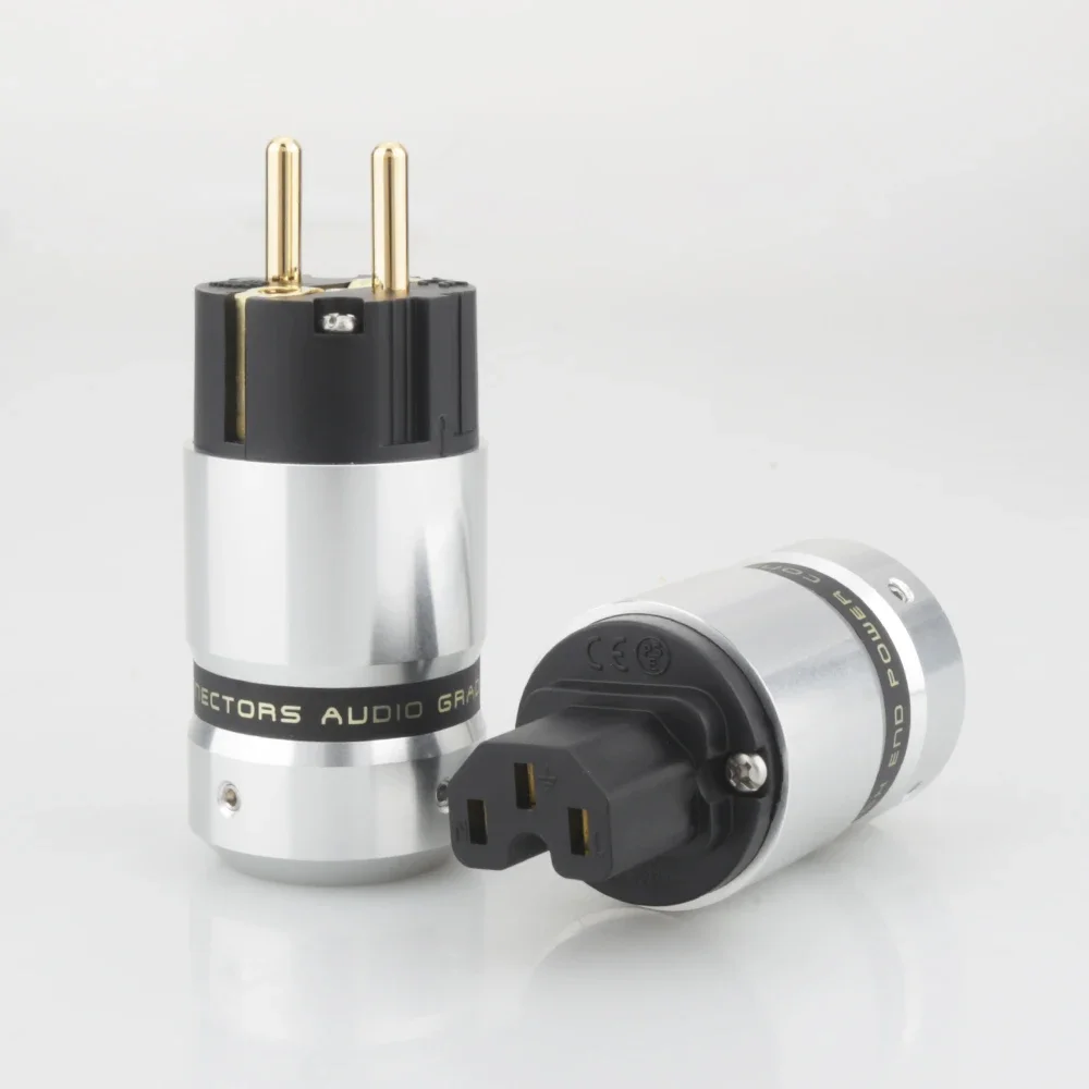 موصل قابس طاقة Schuko مطلي بالذهب عالي الجودة IEC لكابل الطاقة الرئيسي DIY ملحقات معدات الصوت والفيديو الراقية
