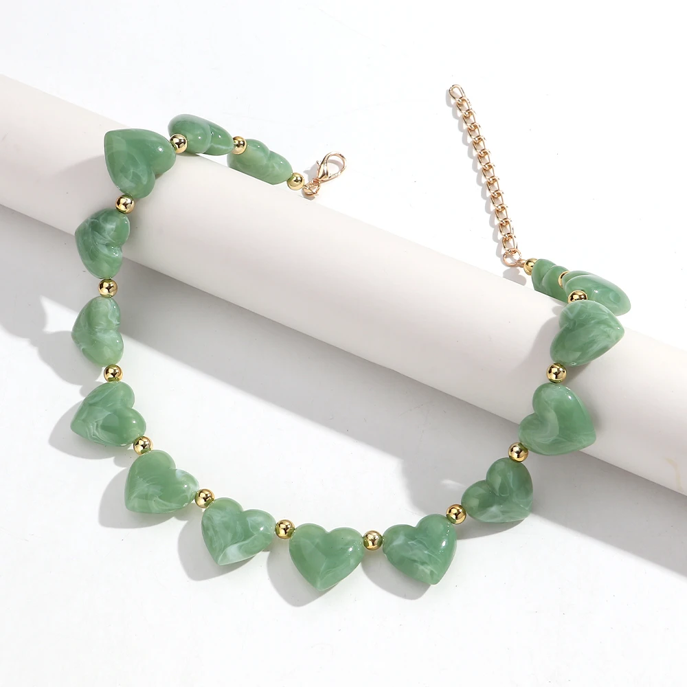 Nette Acryl Herz Perlen Halsband Halskette für Frauen Harz Geometrische Herz-förmigen Perlen Kragen Halsketten Mädchen Party Schmuck Geschenk – Detail 11