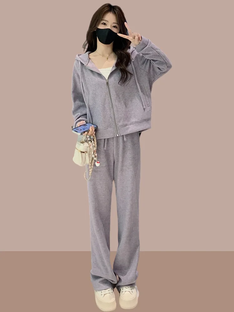 

Casual Faionable Sportswear Set Women's Spring Autumn New Hoodie Wide Leg Pants Two Piece Set Sli Trendy Ele