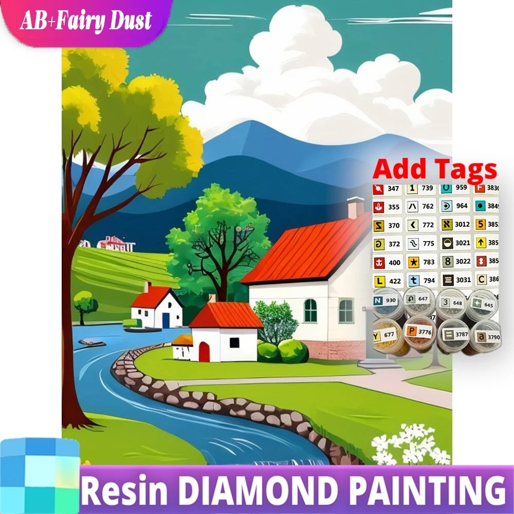 

Resin AB Fairy Dust House Diamond Painting Landscape Picture Of Rhinestones DIY Mosaic Suitable For Beginners Child Gift