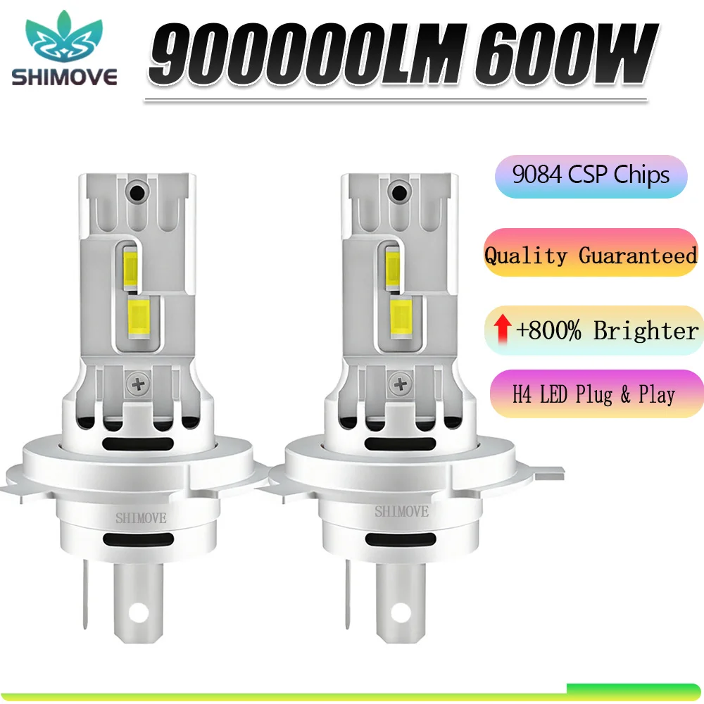 

H4 LED CANBUS Hight Power Bulb 900000LM 600w Plug and Play Lights for Car CSP Chip Automobile Headlight Wireless Spotlight Lamp