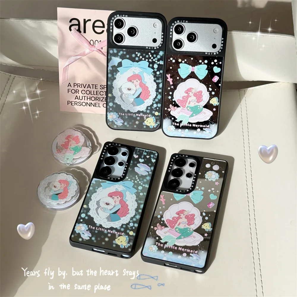 Cute Cartoon Mermaid Magnetic Phone Case for Samsung Galaxy S24 S23 Ultra S25 Plus S26 Cover With Magsafe Stand Chain Kawaii Cas