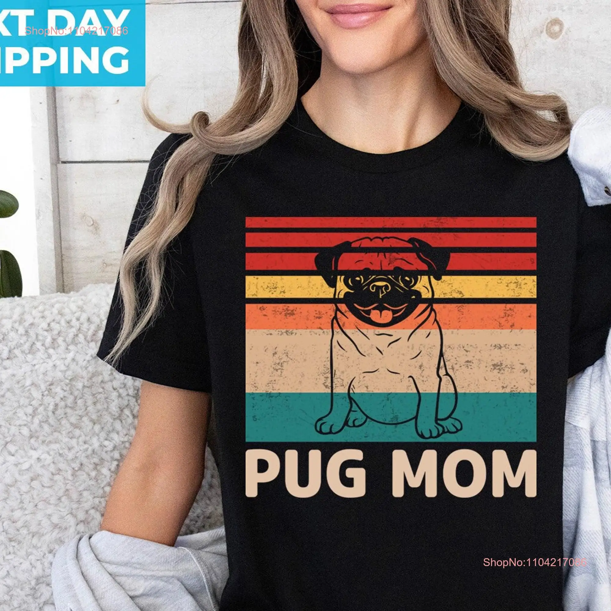 Pug Mom T Shirt Mama Fur Dog Crewneck Retro for Owner long or short sleeves