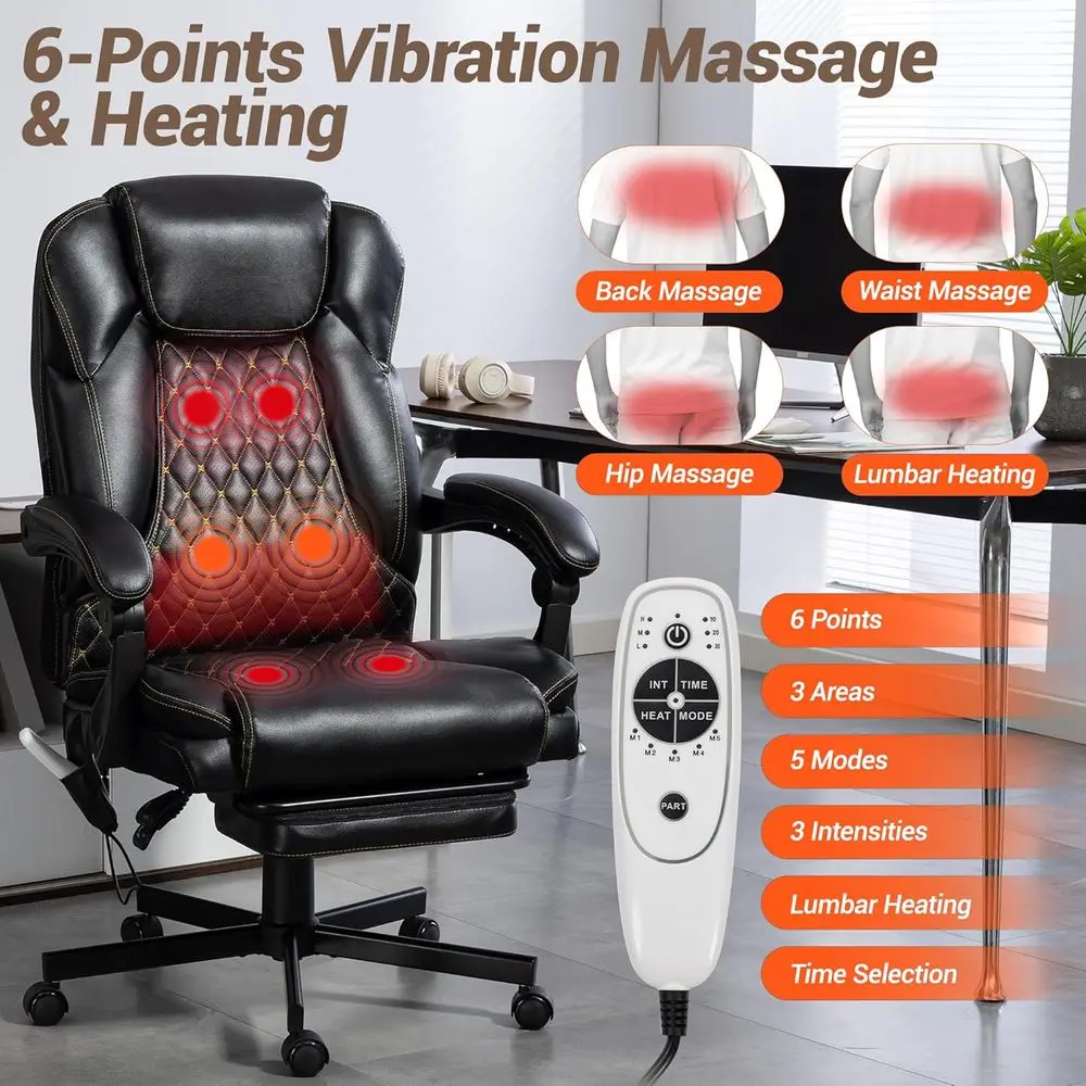 フットレスト付きマッサージオフィスチェア、6点振動加熱エグゼクティブチェア、リクライニング機能付き人間工学に基づいたホームオフィスデスクチェア