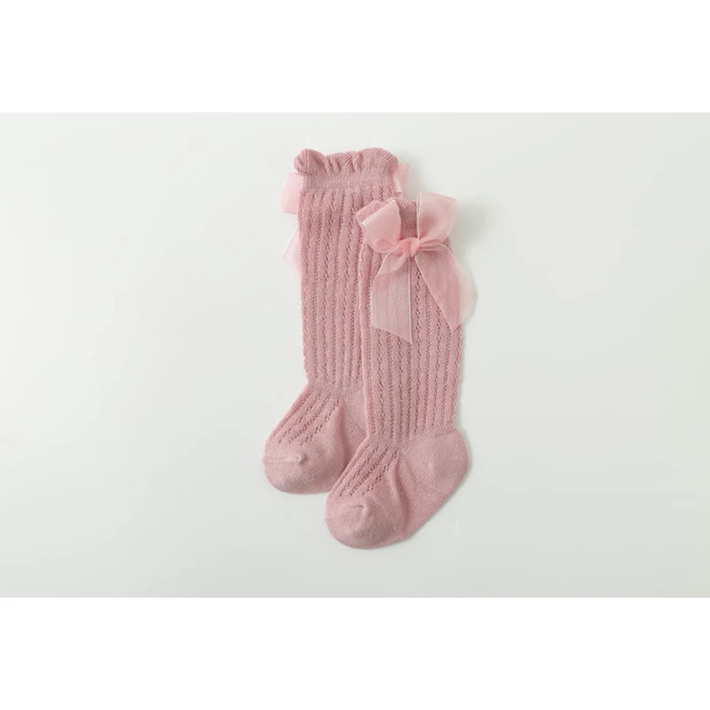 Adorable Baby Girls Knee-High Socks with Sweet Bow Detail Soft and Breathable Solid Color Stockings for Infants