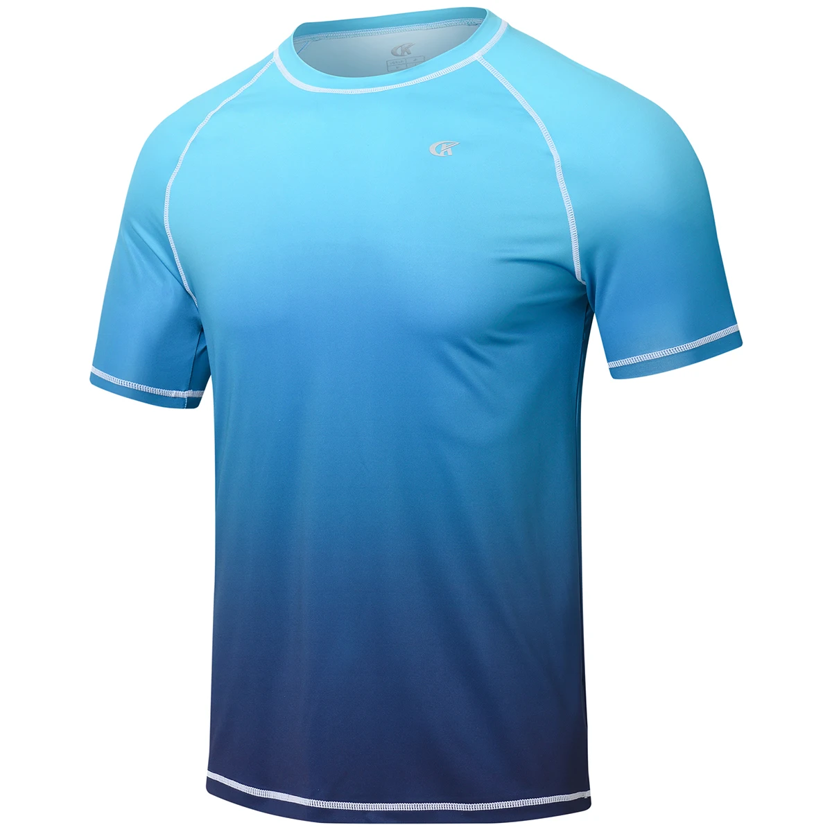 UPF 50+ Men Gradient Short Swim Tee Breathable Surf Shirt Rash Guard Hiking Outdoor Shirts