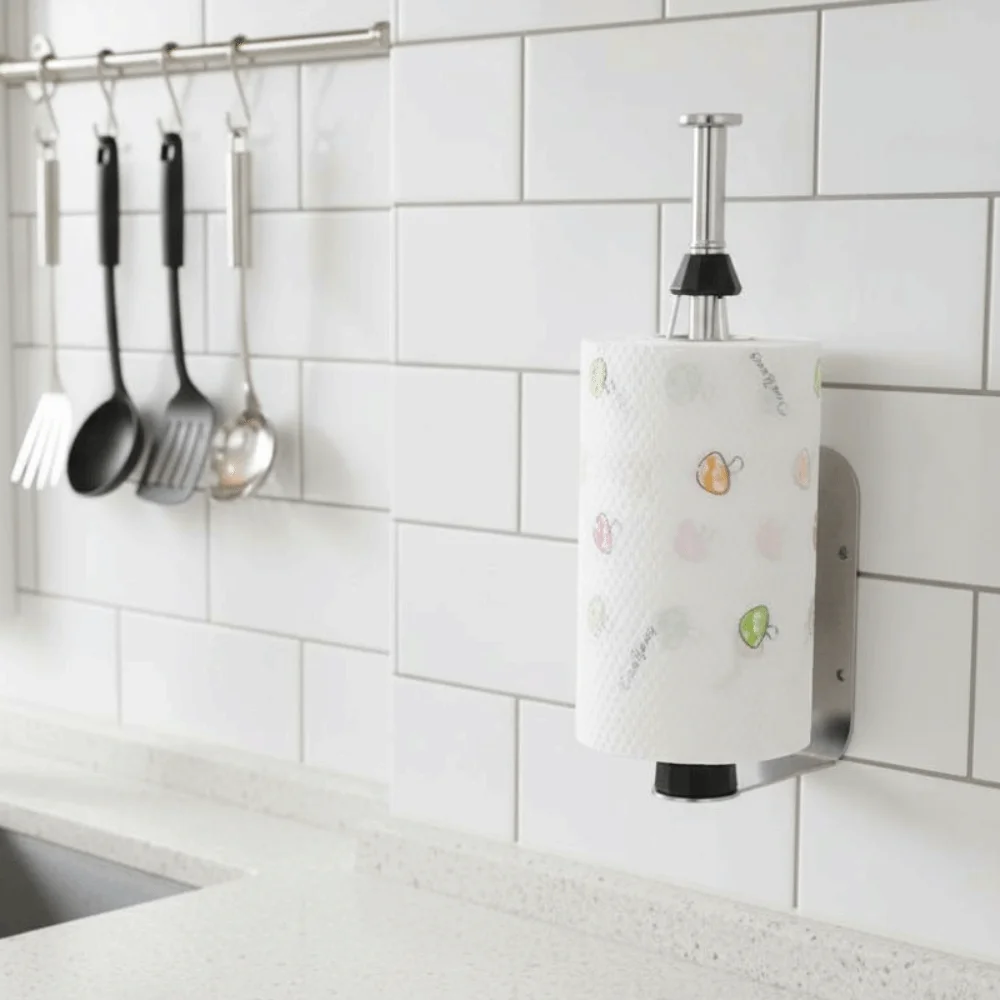 

Stainless Steel Paper Towel Holder Punch-Free Silver Black Toilet Paper Holder One-Handed Tear Adhesive Wall Mount