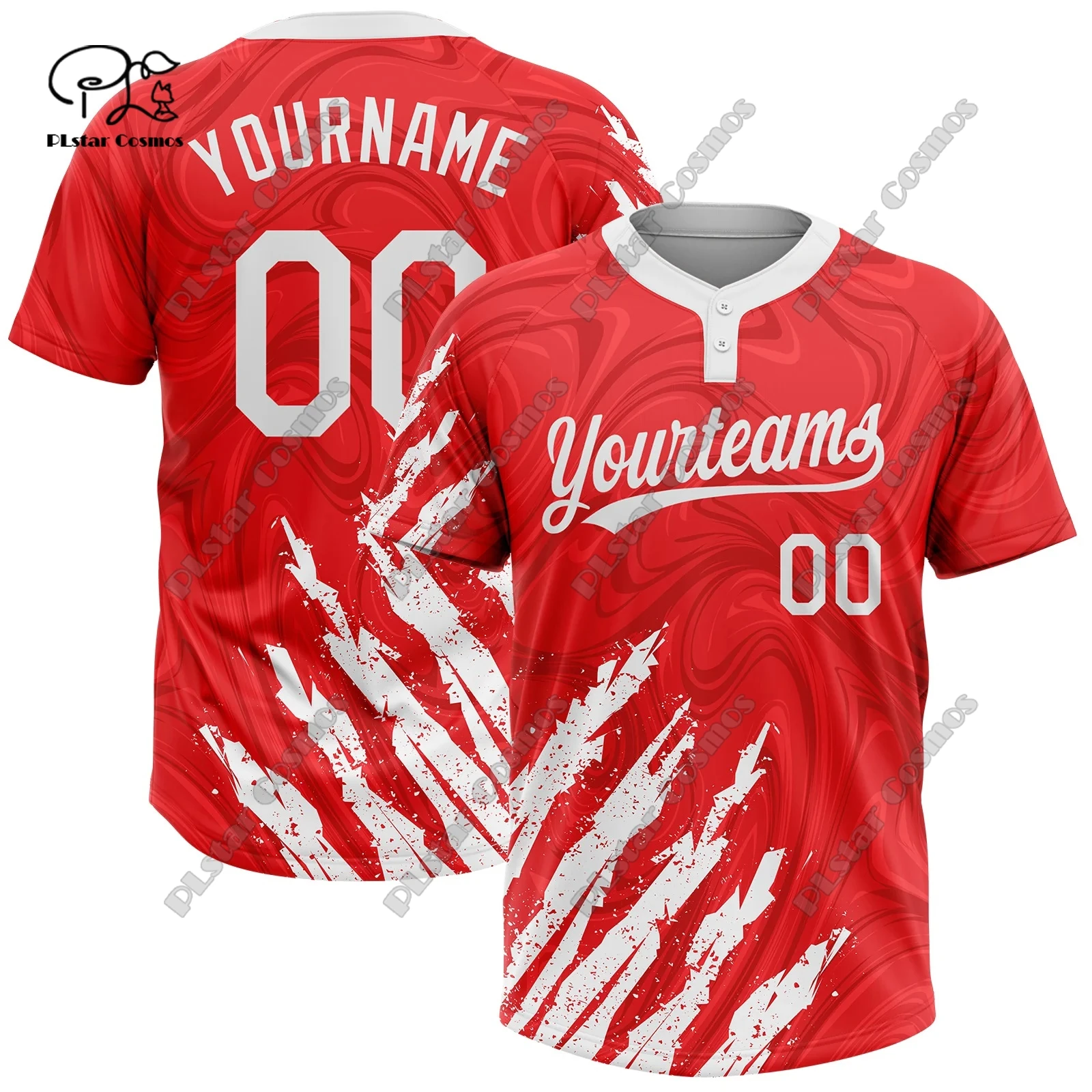 PLstar Cosmos 3D printing new custom name half half gradient double button unisex new softball jersey custom tops B-2