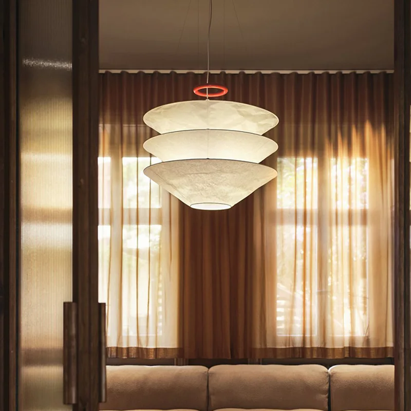 

Nordic medieval French wabi wind chandelier bedroom living room dining room bar suspension DuPont paper designer lamp