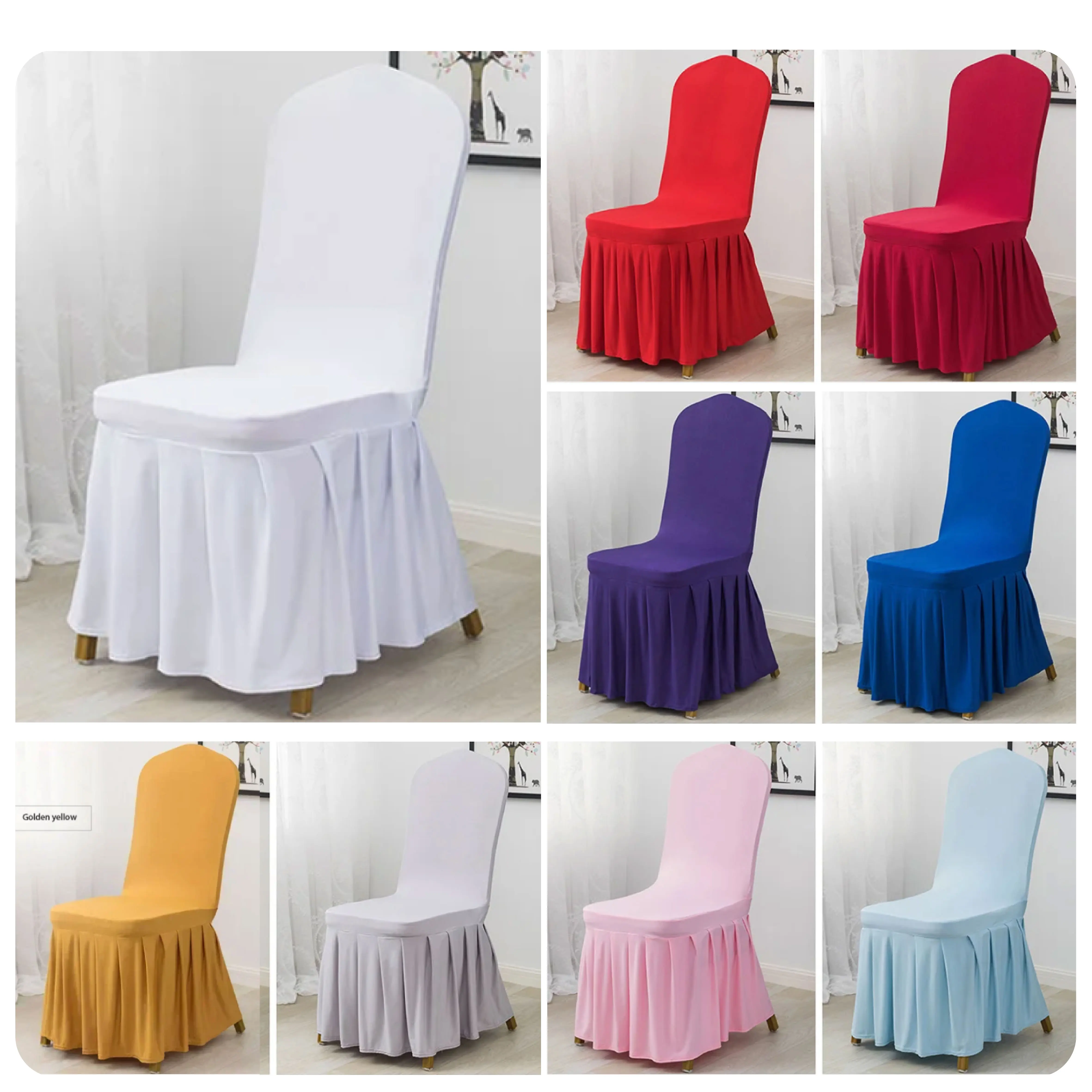 100Pcs Big Size Wedding Pleated Skirt Chair Covers Thickened Spandex Fabric for Weddings Banquet Chair Covers Hotel Home Decor