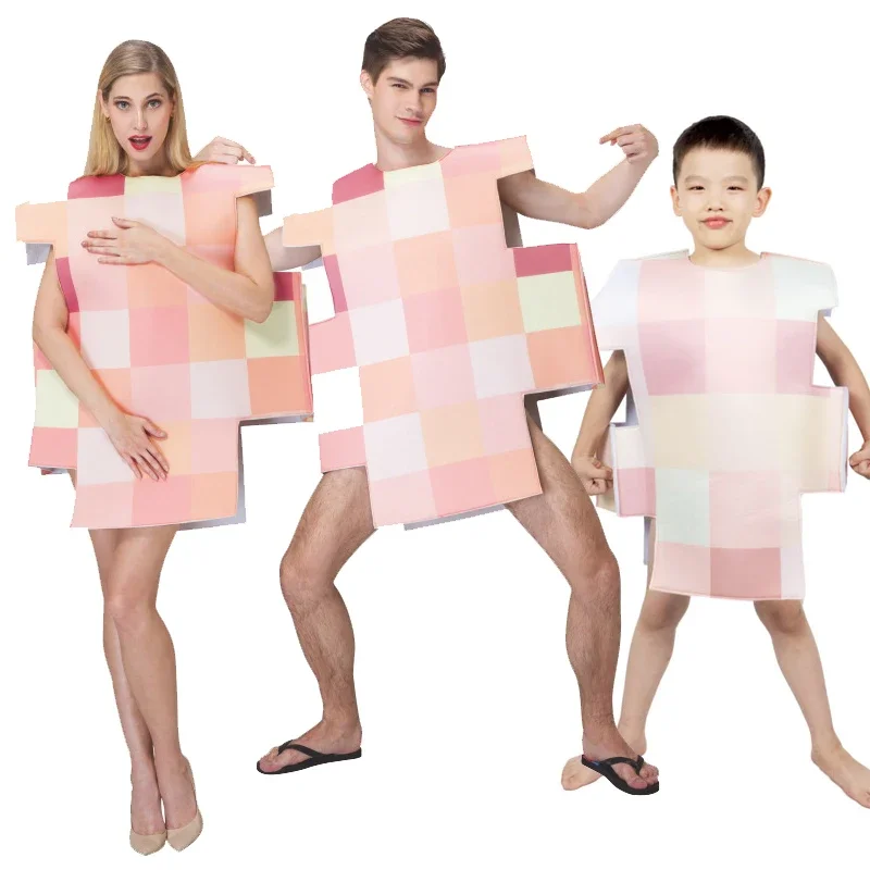 

2024 New Arrival Couple Naked Sims Costume For Halloween Party Kids Funny Adult Mosaic Costume