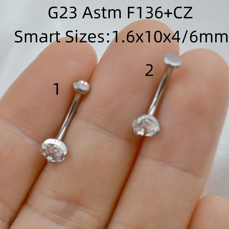 10PCS G23 Titanium CZ Smart Both Inerternal Thread Navel Belly Button Body Piercing 14Gx10x4/6mm Curve Barbells Belly Ring