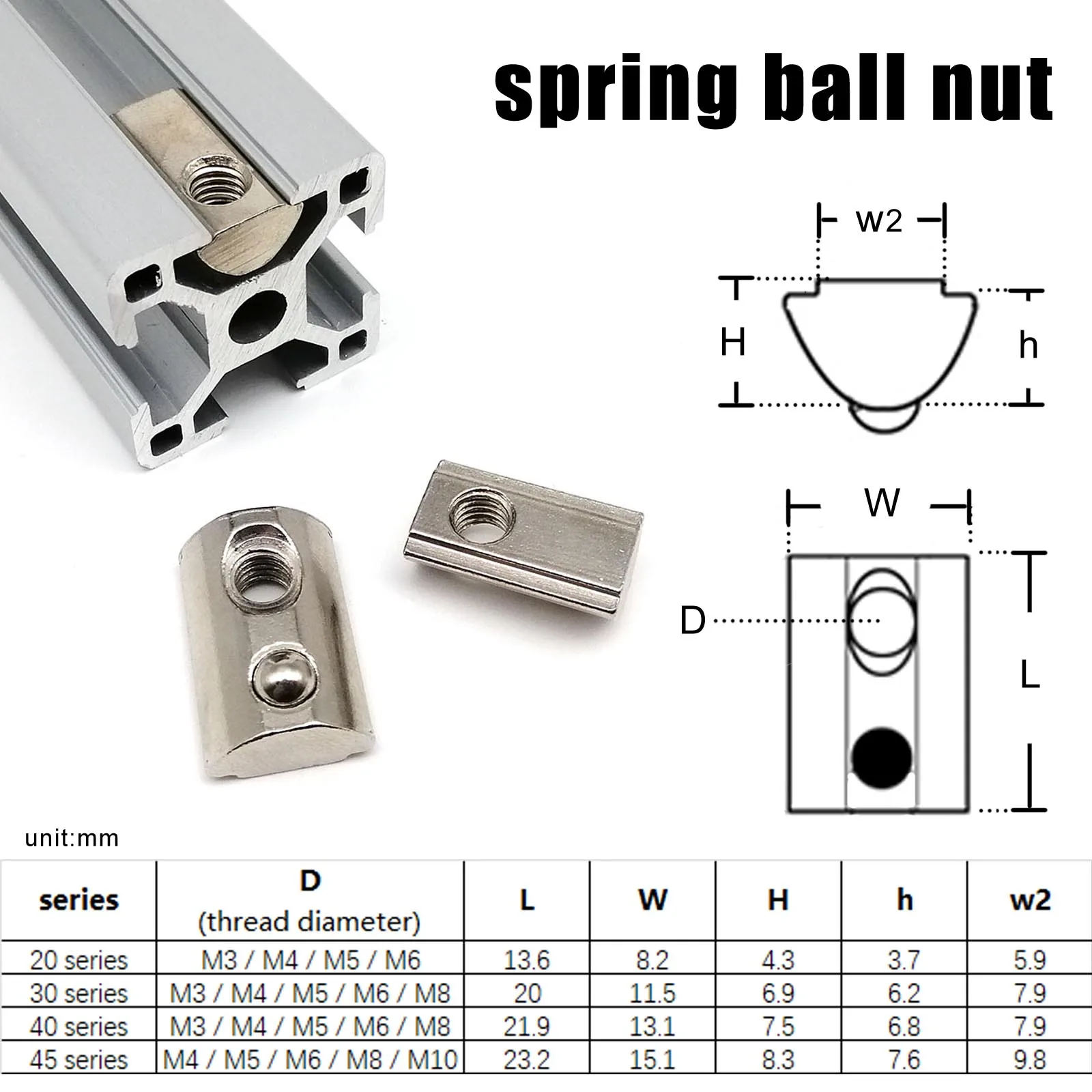 HZYUEGOU 20 Stück M3 M4 M5 M6 M8 M10 T-Form Gleitmutter Hammer für 20 30 40 45 Serie Aluminiumprofil-Extrusionsschienen – Detail 3