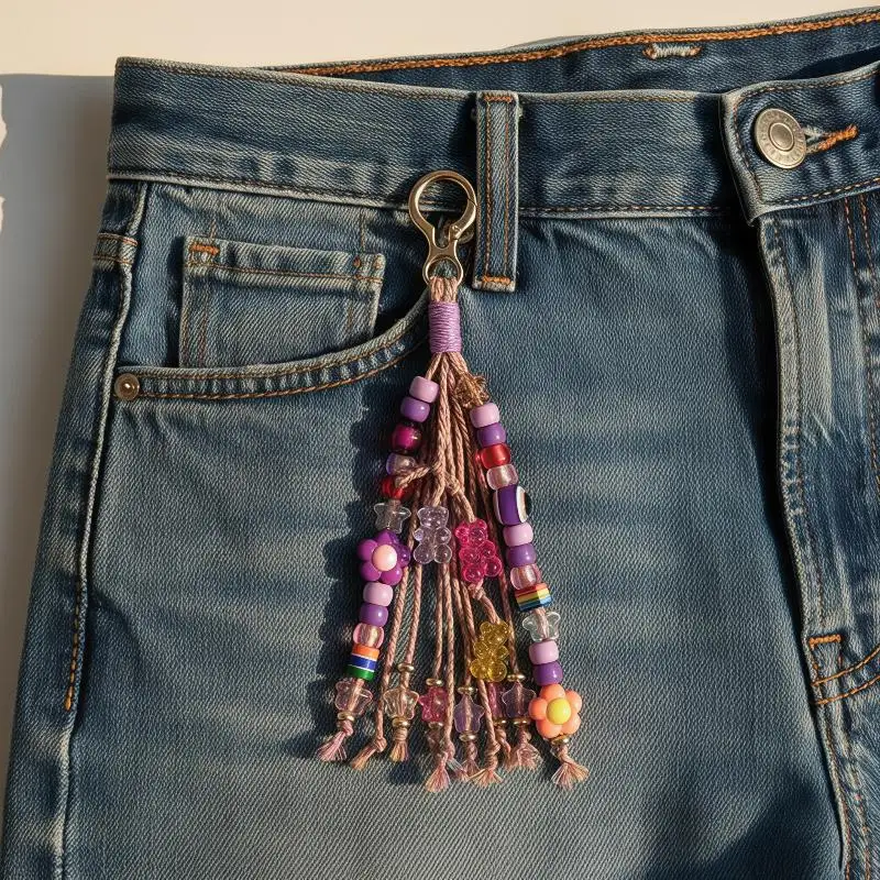 1 Stück bunter Blumenperlen-Anhänger, Schlüsselanhänger im Boho-Stil, handgefertigter Perlen-Quastenschlüsselanhänger für Damen, Rucksack- oder Handtaschen-Accessoire, Geschenk. – Detail 3