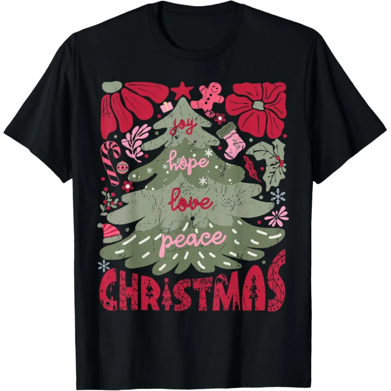 

Joy Hope Love Peace Christmas Tree Boho Flower Xmas Pajamas T-Shirt