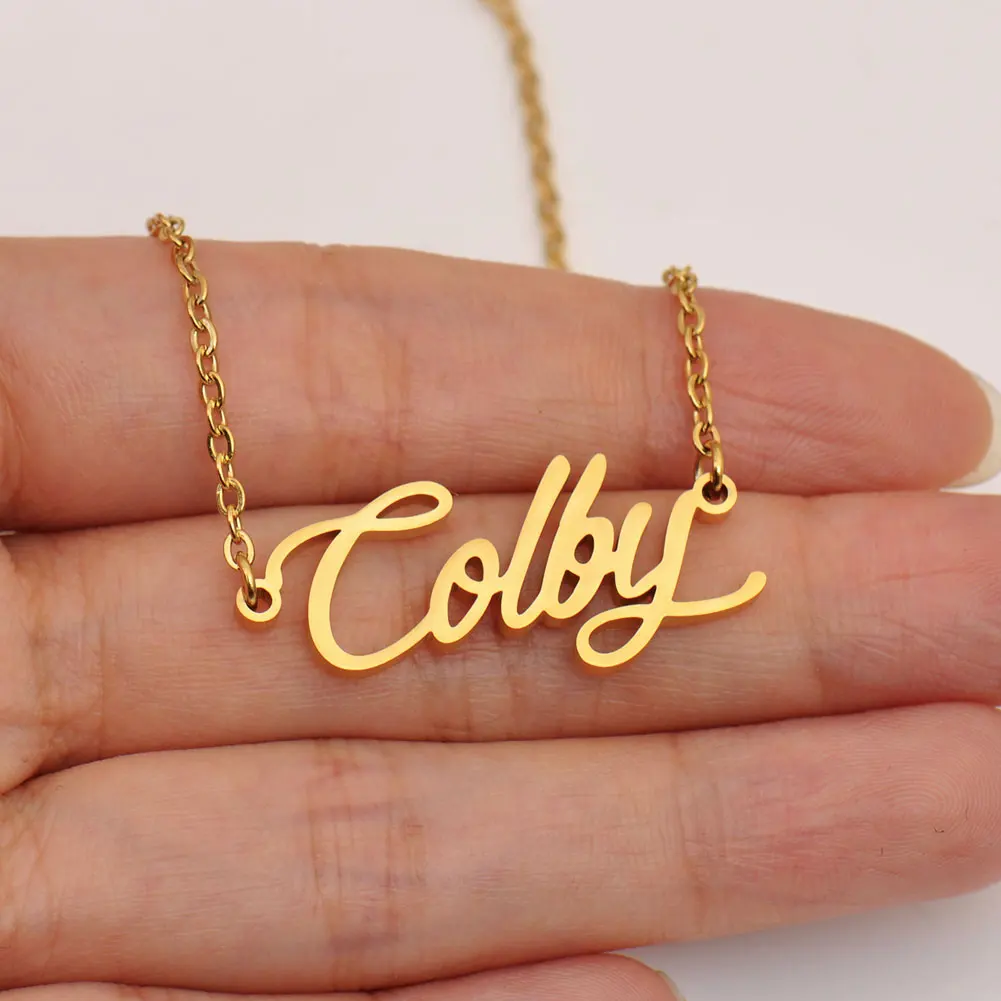 

AOLOSHOW Gold Plated Colby Name Necklace for Women Stainless Steel Jewelry Pendant Collar Letters Choker