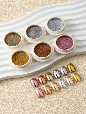 6pc or métallique miroir paillettes Nail Art poussière Rose or argent poudre UV Gel vernis Chrome frottant Pigment flocon manucure décor