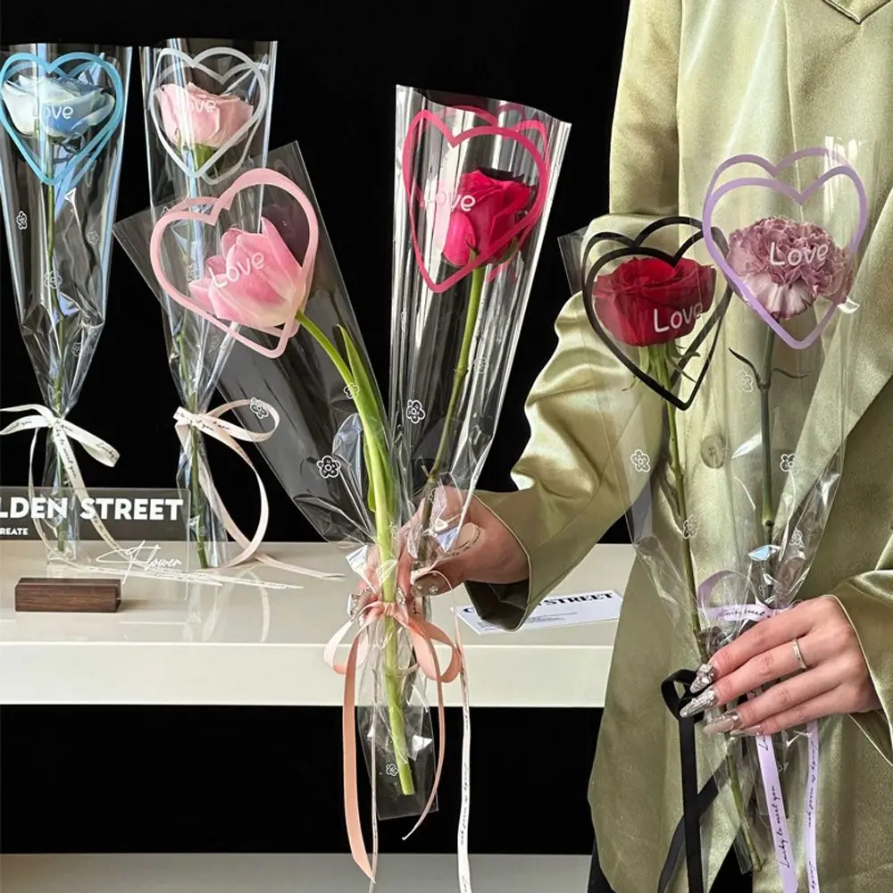 

50pcs Transparent Single Bouquet Wrapping Bag Waterproof Romantic Flowers Packaging Bags Festival Plastic