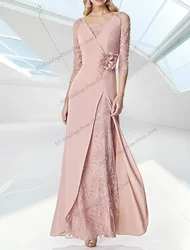 Fashion Long Sleeve O-Neck Chiffon Appliques New In Mother of the Bride Dress Wedding Guest Formal Occasion