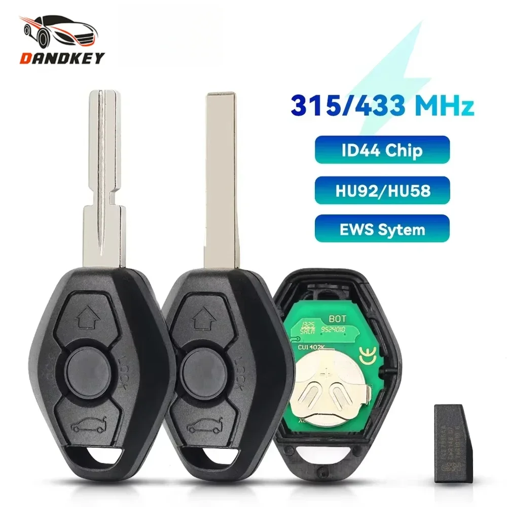 Dandkey EWS System ID44 PCF7935 Chip 315/433MHz HU58/HU92 Blade Car Remote Key For BMW 3 5 7 Series X3 X5 Z3 Z4 E38 E39 E46 E65