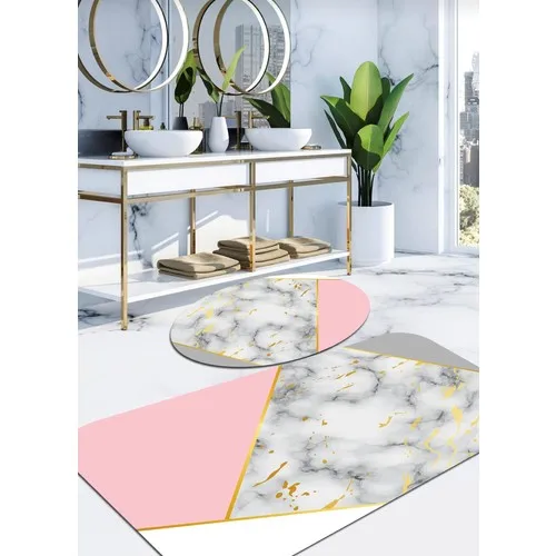 Ardizayn Marble Pattern Anti-Slip, Not Peel Leather Outsole 2'li Bath Mat (60X100-50X60)