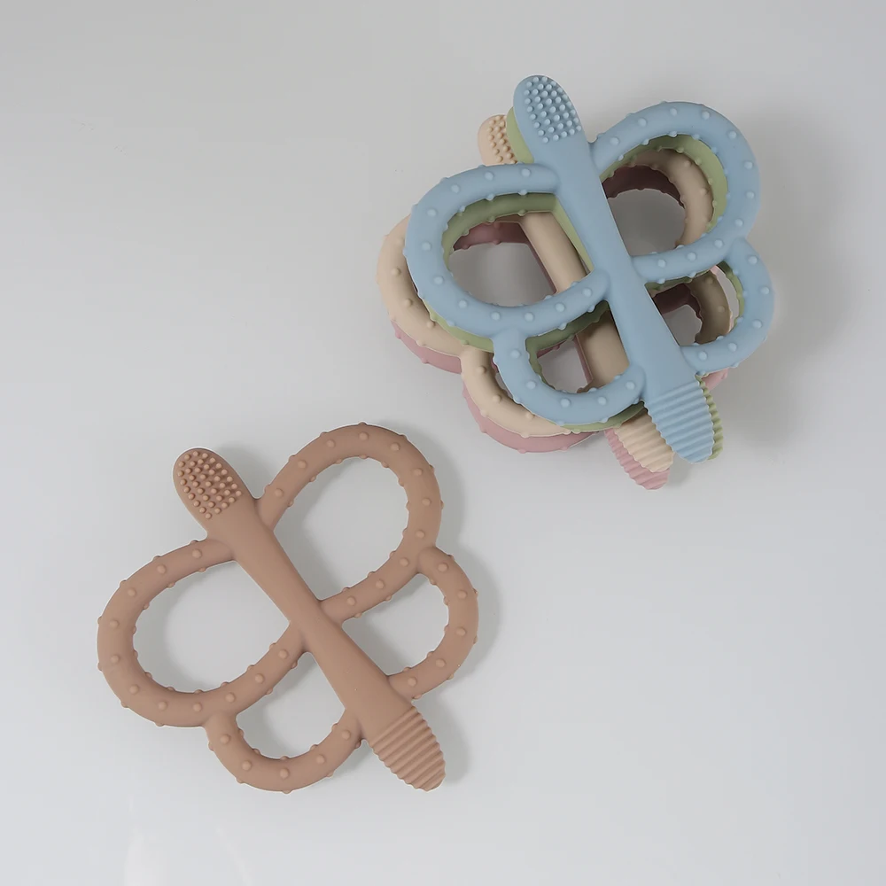 Cute Baby Silicone Butterfly Teether Food Grade Safe Teether Cute Cartoon Tooth Brush Ease Teeth Pain Toy Teething Gift