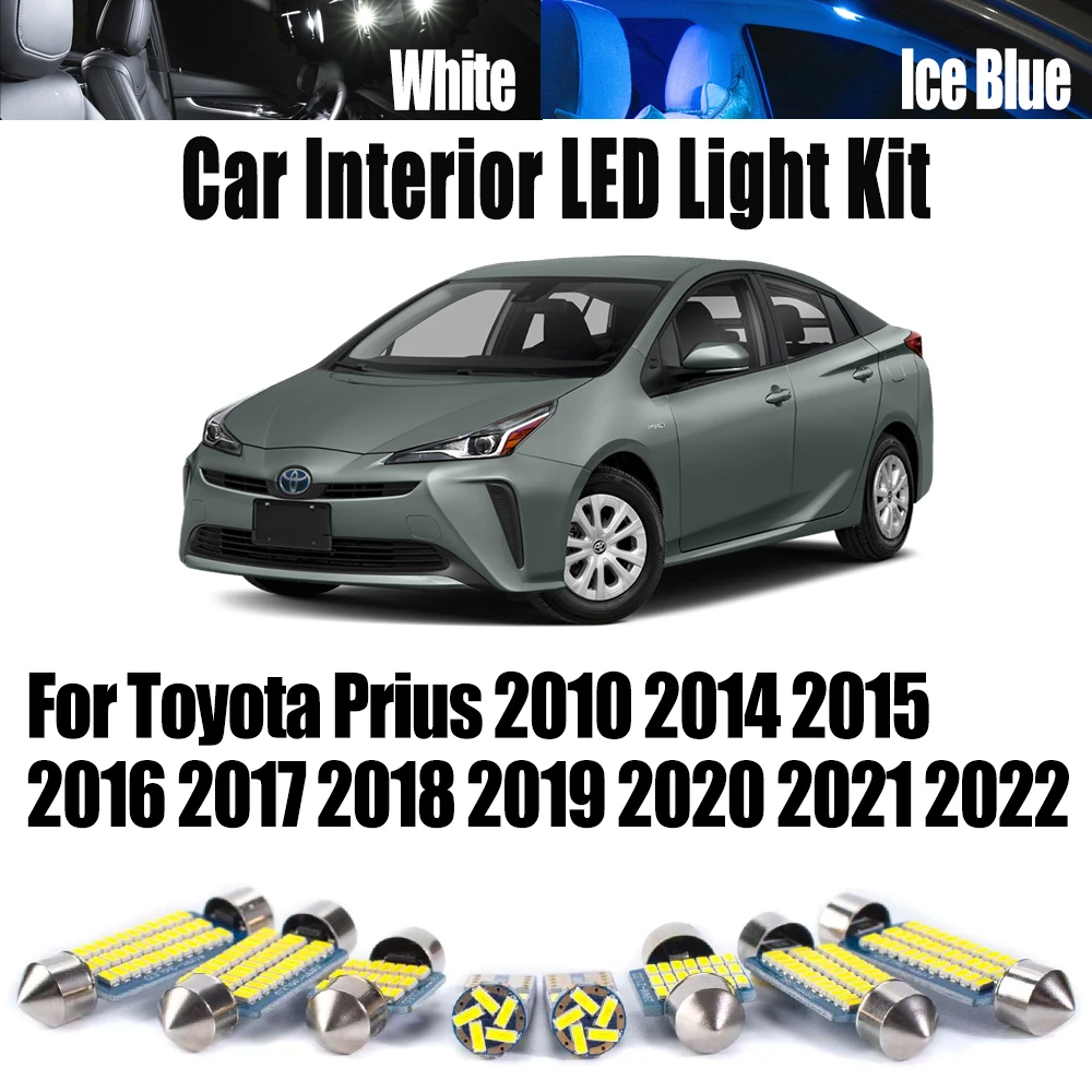 

12 шт. Canbus для Toyota Prius 2010-2016 2017 2018 2019 2020 2021 2022 светодиодный комплект внутренней лампы для чтения карт купола зеркала косметического освещения