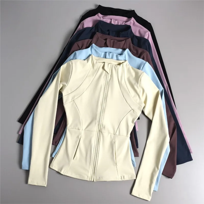 Women's Stand Collar Zipper Yoga Top Fitness Running Cycling Jacket Stretch Slim-Fit Long Sleeve Sportswear Yoga Clothes Coat