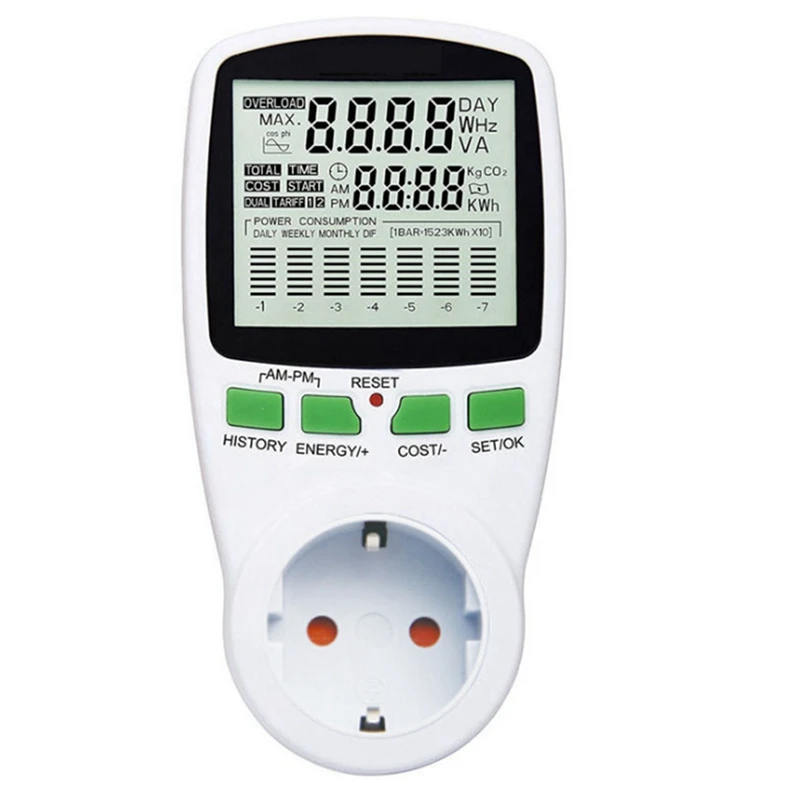 

Electricity Power Meter Wattmeter LCD Energy Meter Socket Electric Tester EU Measuring Outlet Powers Analyzer EU Plug