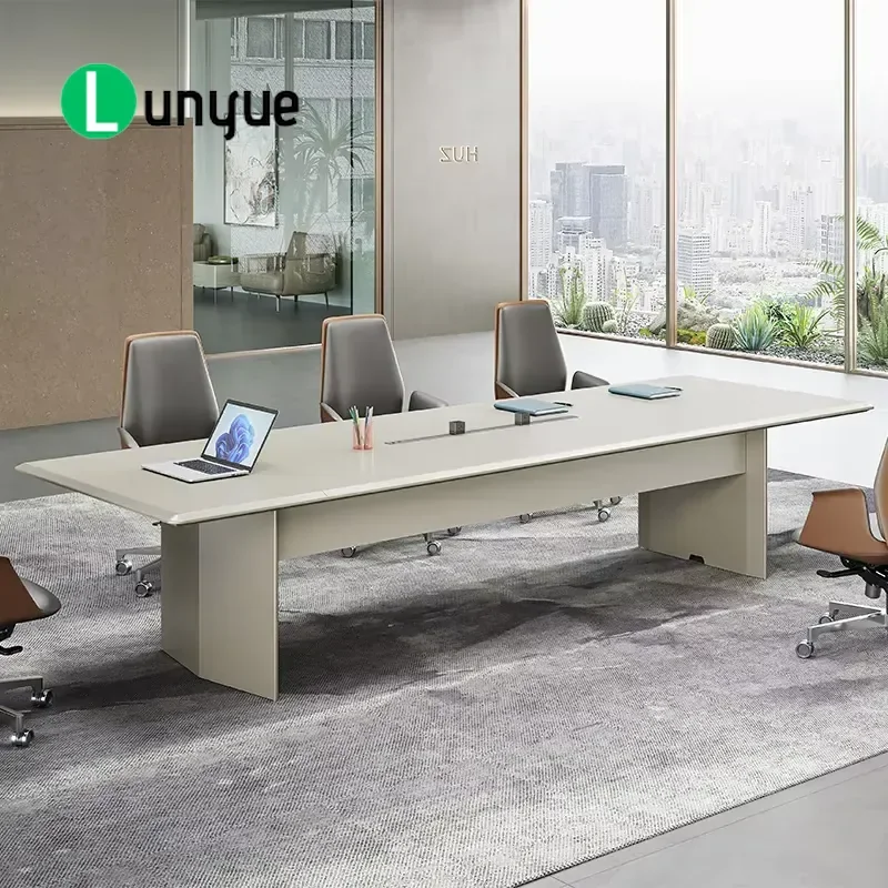 Modern Melamine Conference Table with Power Sockets Modular Eco Friendly Durable Long Desk for Office Meeting Room School