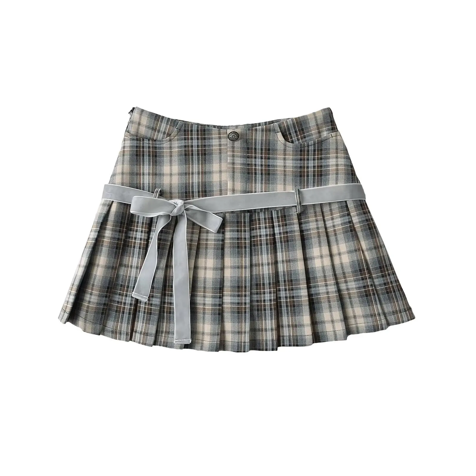 Sweet Stylish Pleated  Skirt High Waist A-Line Design  Knot Body Shape Highlighting Leg Lengthening for Girls
