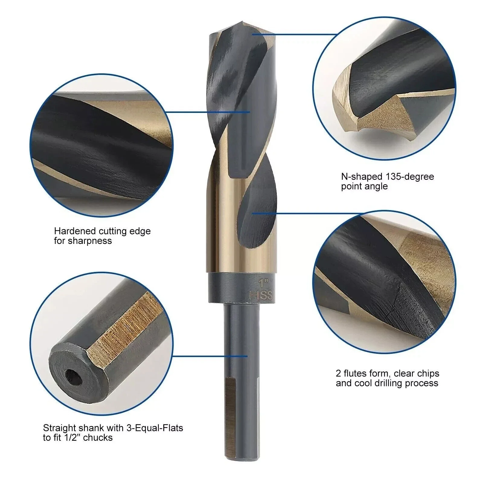Set di punte da trapano HSS in argento cobalto e deming di grandi dimensioni da 9/16 pollici a 1 pollice M2 Accessori per utensili multifunzione in acciaio ad alta velocità